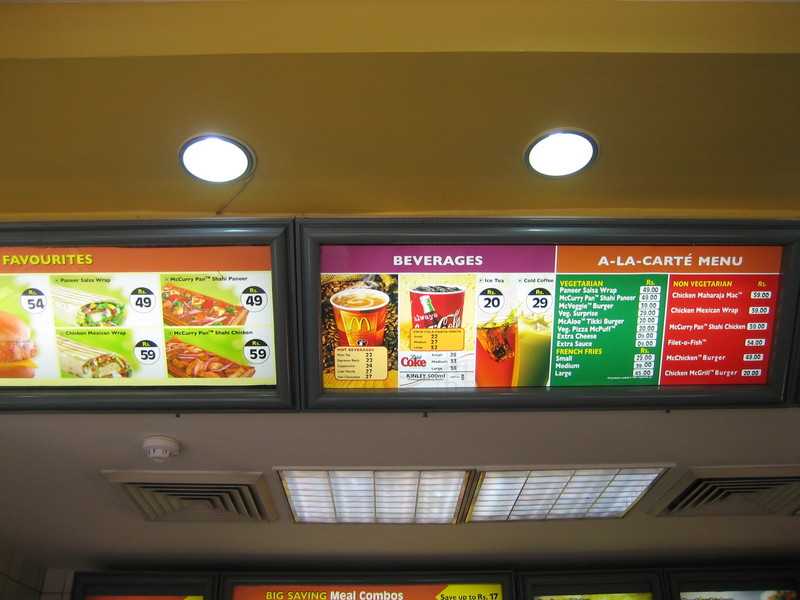 McDonalds menu (also had icecream)