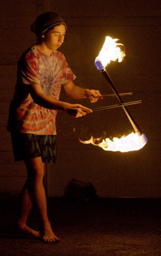 Fire spinning.