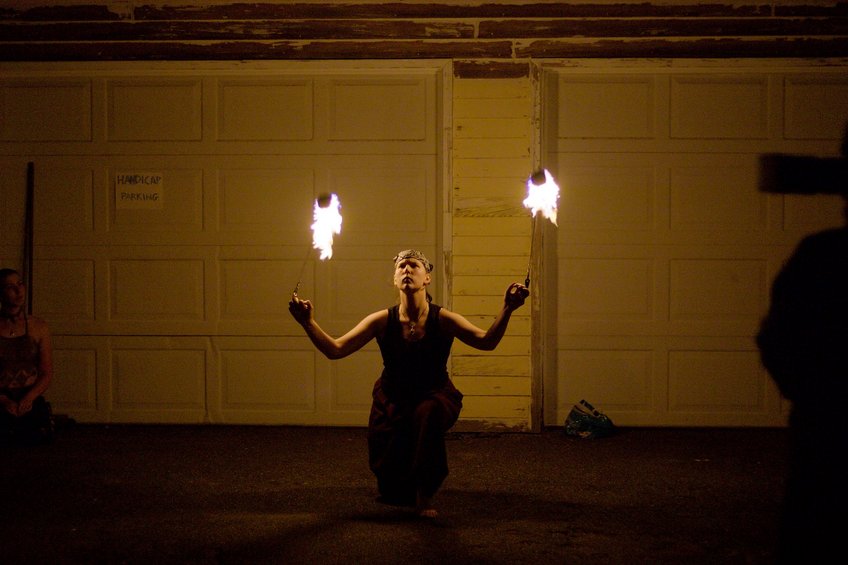 Fire spinning.