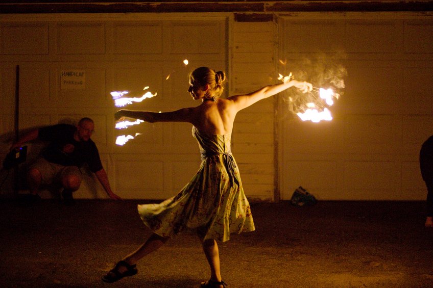 Fire spinning.