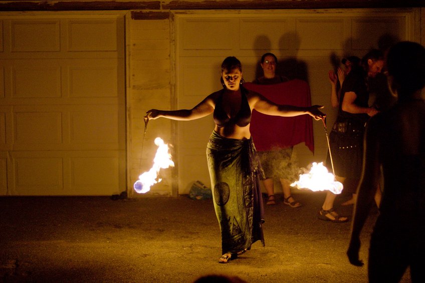 Fire spinning.