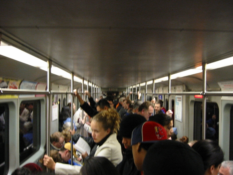 Subway, morning rush hour, inbound, between Harvard and Central